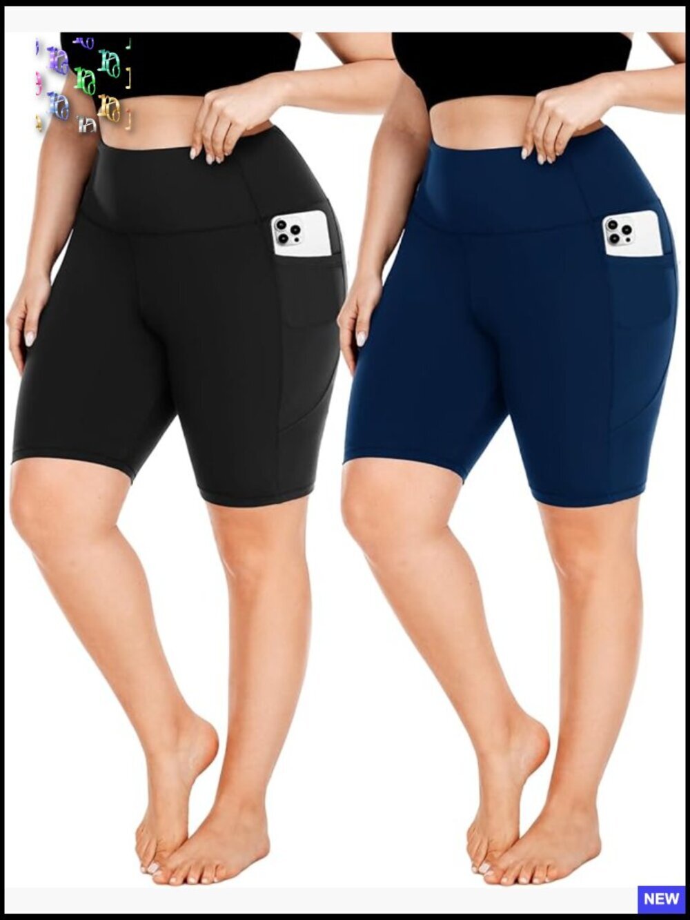 Plus Size Biker Shorts High Waist Tummy Control with Pockets Workout Yoga